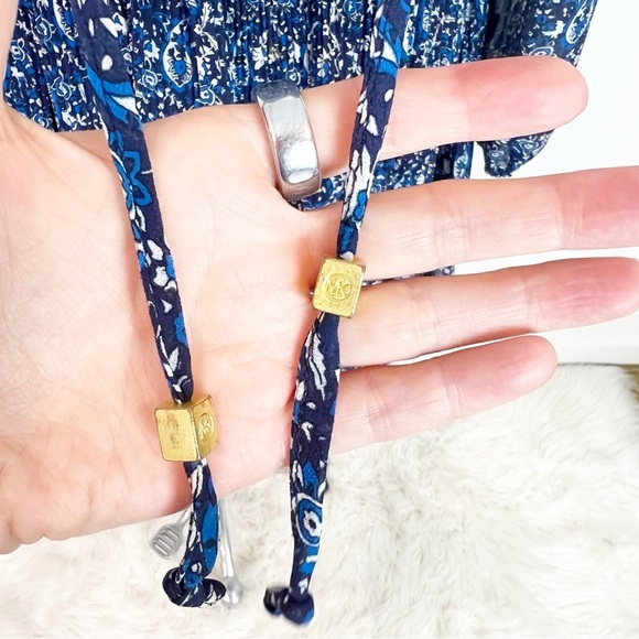 MICHAEL MICHAEL KORS BLUE WHITE PAISLEY LONG SLEEVE ELASTIC WAIST DRESS MEDIUM - Picture 5 of 9